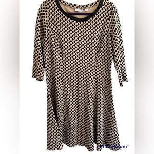 New York & Co.Black/Tan Cotton Skater Dress 3/4 sleeve with Faux leather trim-XL